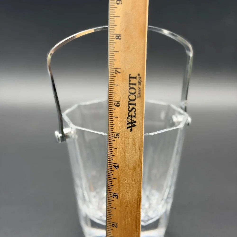 Vintage Crystal Glass Ice Bucket with Silver Swing Handle Panel Cut Barware